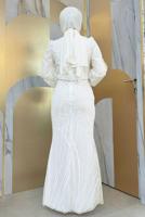 Tesettür giyim EKRU BALIK MODEL ABİYE ELBİSE T 9311