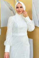 Tesettür giyim EKRU BALIK MODEL ABİYE ELBİSE T 9311