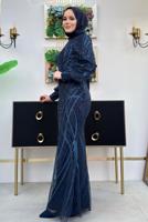 Tesettür giyim LACİVERT BALIK MODEL ABİYE ELBİSE T 9311