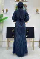 Tesettür giyim LACİVERT BALIK MODEL ABİYE ELBİSE T 9311
