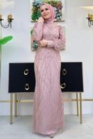 Tesettür giyim PEMBE BALIK MODEL ABİYE ELBİSE T 9311