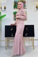 Tesettür giyim PEMBE BALIK MODEL ABİYE ELBİSE T 9311