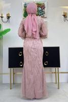 Tesettür giyim PEMBE BALIK MODEL ABİYE ELBİSE T 9311