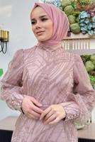 Tesettür giyim PEMBE BALIK MODEL ABİYE ELBİSE T 9311