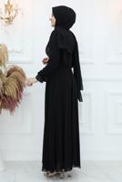Hijab clothing BLACK BELTED EVENING DRESS T 9553