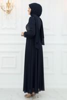 Hijab clothing NAVY BLUE BELTED EVENING DRESS T 9553