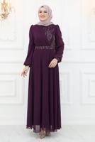 Hijab clothing PLUM BELTED EVENING DRESS T 9553