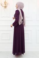 Hijab clothing PLUM BELTED EVENING DRESS T 9553