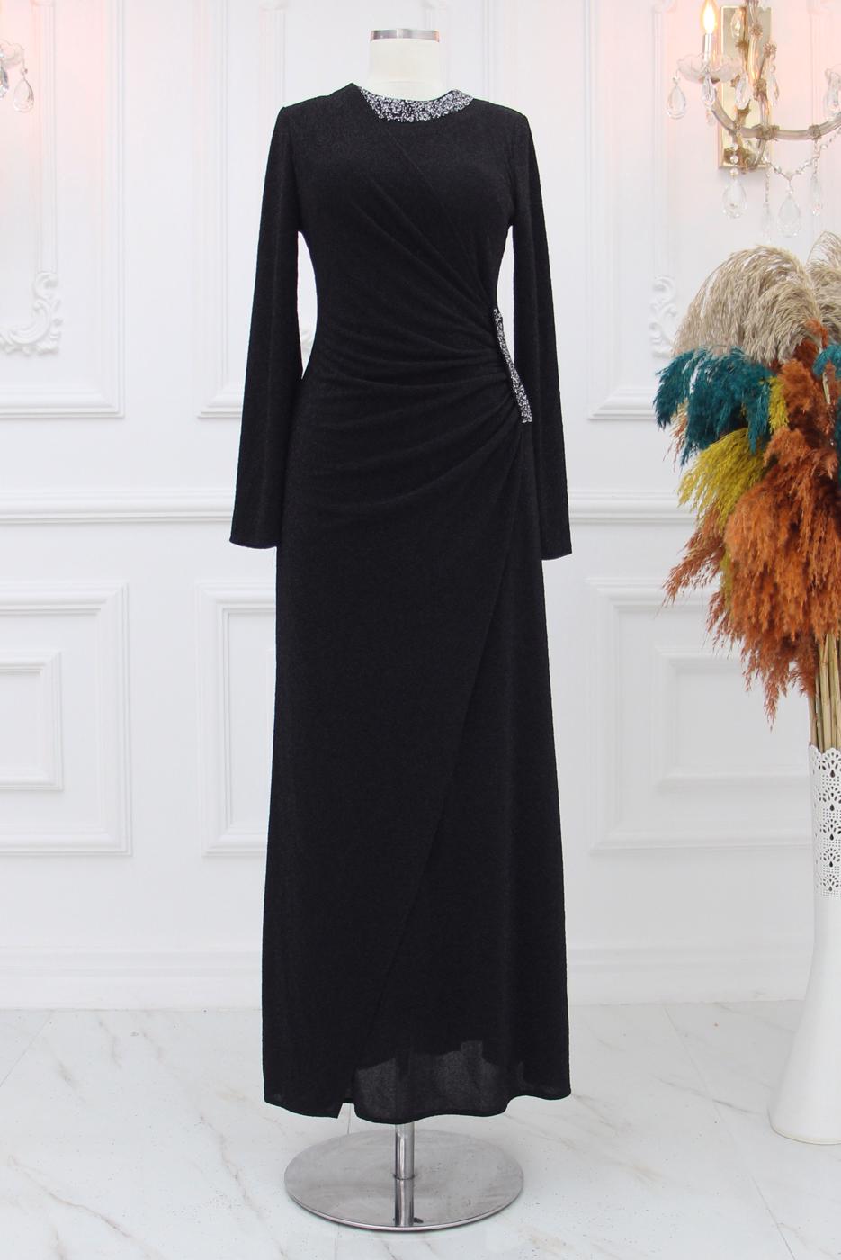 Hijab clothing BLACK EVENING DRESS WITH GEM T 9653