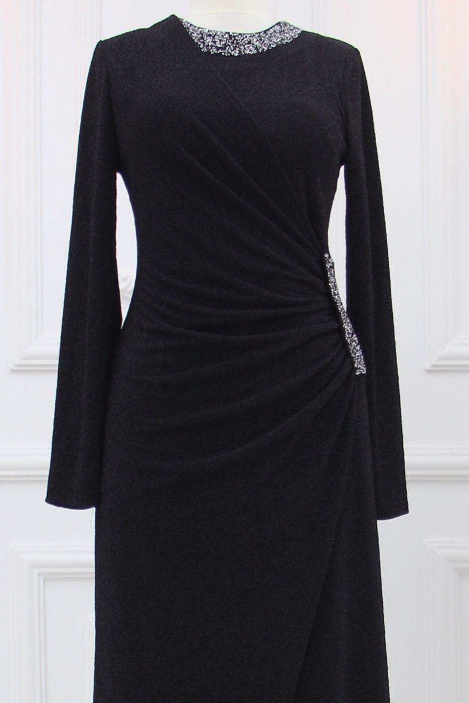 Hijab clothing BLACK EVENING DRESS WITH GEM T 9653