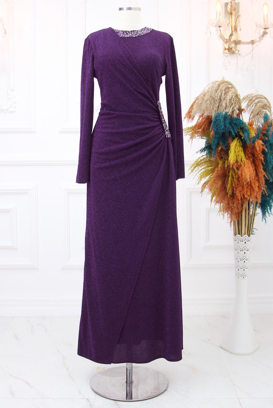 Hijab clothing PURPLE EVENING DRESS WITH GEM T 9653