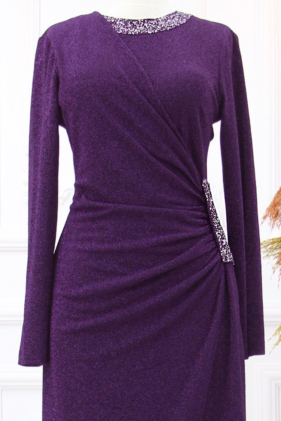 Vêtements hijab POURPRE ROBE DE SOIRÉE AVEC GEMME T 9653