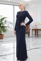 Tesettür giyim LACİVERT TAŞ DETAYLI ABİYE ELBİSE T 9653