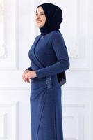 Tesettür giyim LACİVERT TAŞ DETAYLI ABİYE ELBİSE T 9653