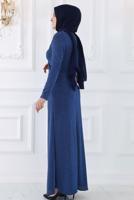 Tesettür giyim LACİVERT TAŞ DETAYLI ABİYE ELBİSE T 9653