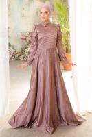 Tesettür giyim MOR TAŞLI SATEN ABİYE ELBİSE T 9854