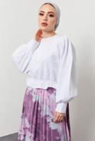 Tesettür giyim BEYAZ BALON KOL BLUZ T 4354