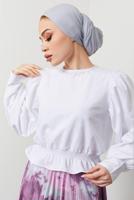 Tesettür giyim BEYAZ BALON KOL BLUZ T 4354