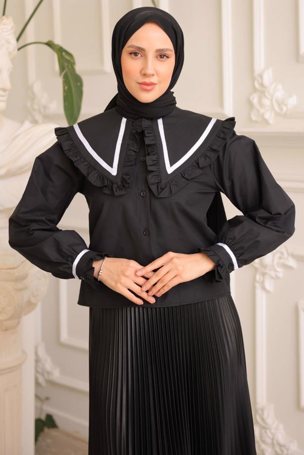 Hijab clothing BLACK PETER PAN COLLAR BLOUSE T 6602 - TRENDTESETTÜR