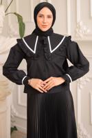 Hijab clothing BLACK PETER PAN COLLAR BLOUSE T 6602