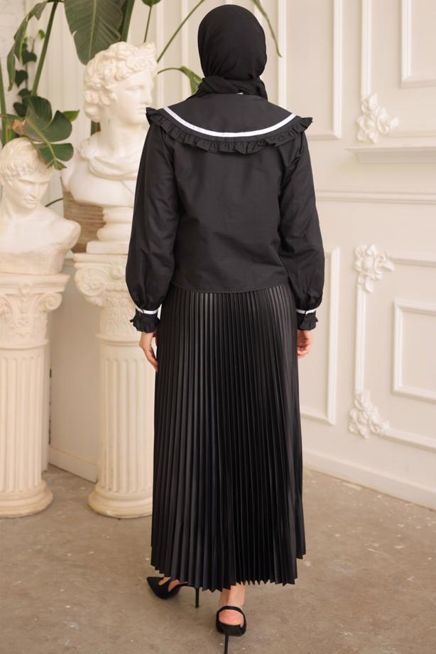 Hijab clothing BLACK PETER PAN COLLAR BLOUSE T 6602 - TRENDTESETTÜR