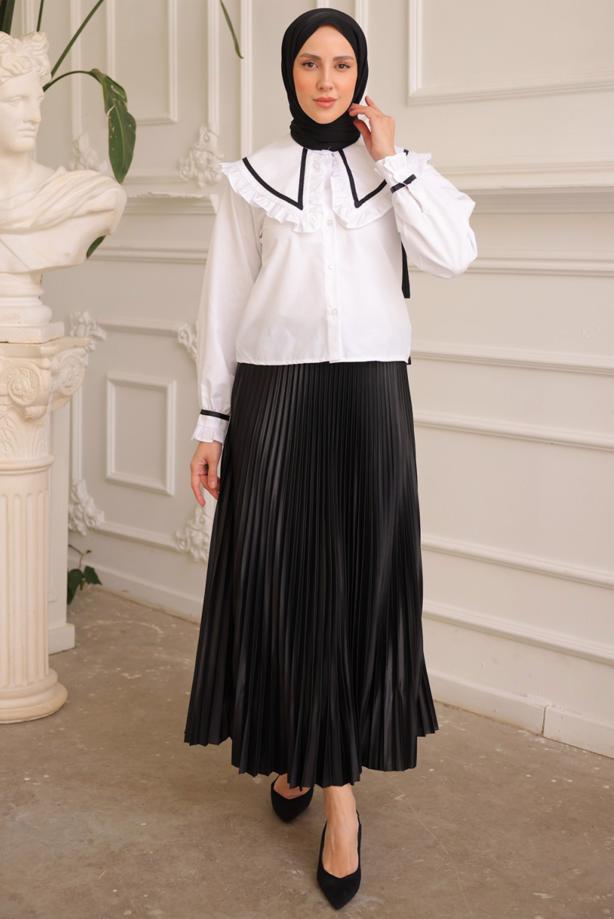 Hijab clothing CREAM PETER PAN COLLAR BLOUSE T 6602 - TRENDTESETTÜR