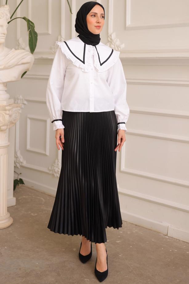 Hijab clothing CREAM PETER PAN COLLAR BLOUSE T 6602 - TRENDTESETTÜR