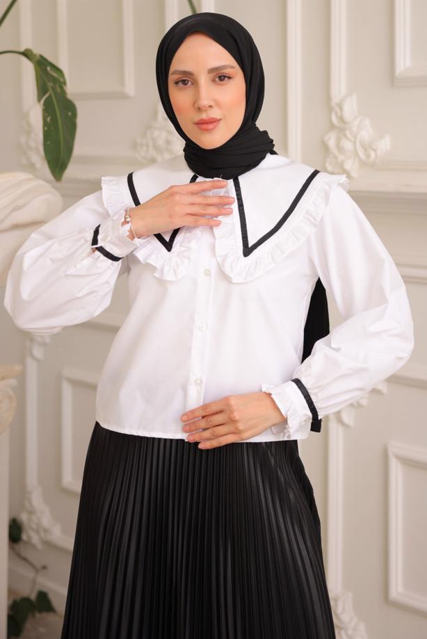 Hijab clothing CREAM PETER PAN COLLAR BLOUSE T 6602 - TRENDTESETTÜR