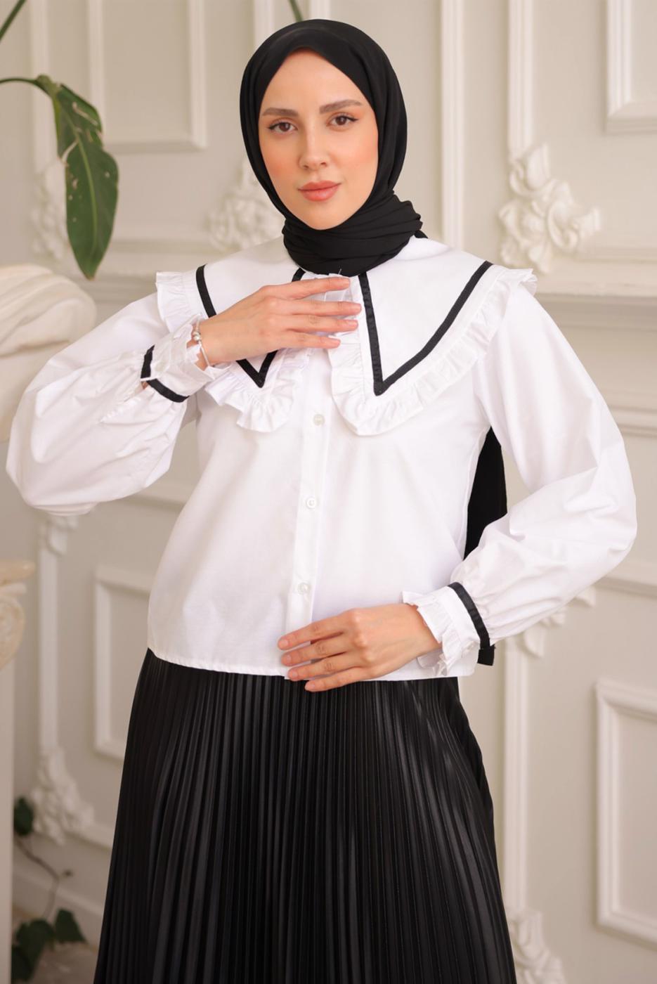 Hijab clothing CREAM PETER PAN COLLAR BLOUSE T 6602