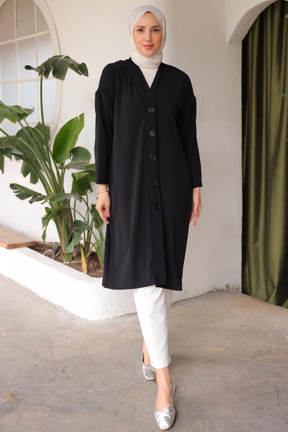 Tesettür giyim SİYAH UZUN CEKET T 1453