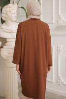 Tesettür giyim KAHVE UZUN CEKET T 1453