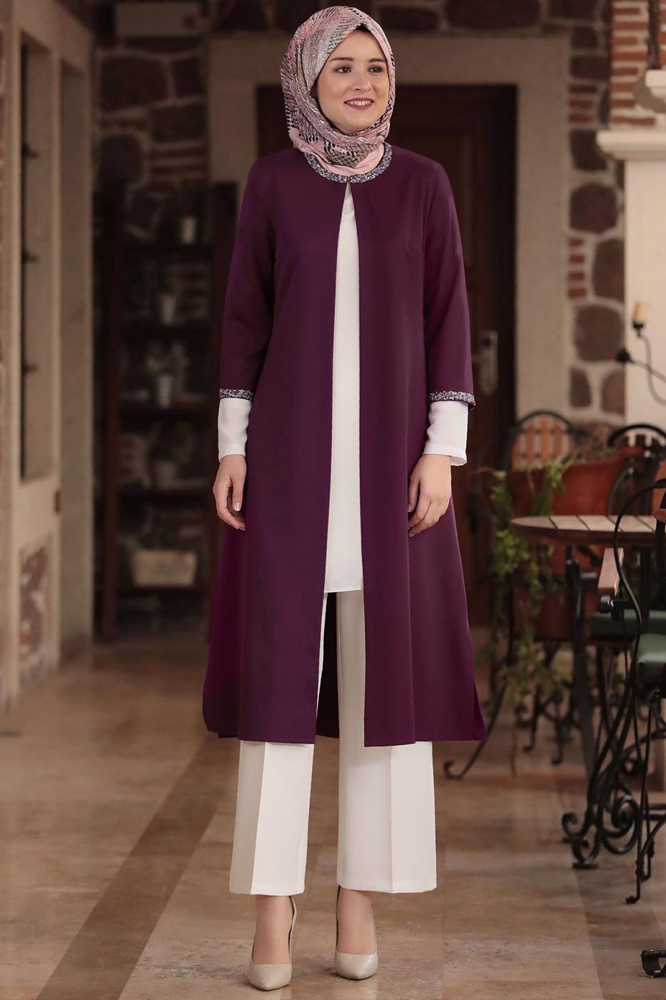 Vêtements hijab PRUNE VESTE AVEC GEMME T 1801