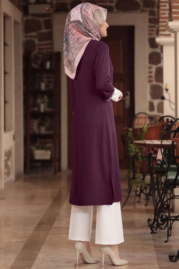 Tesettür giyim MÜRDÜM TAŞ DETAYLI CEKET T 1801 - TRENDTESETTÜR