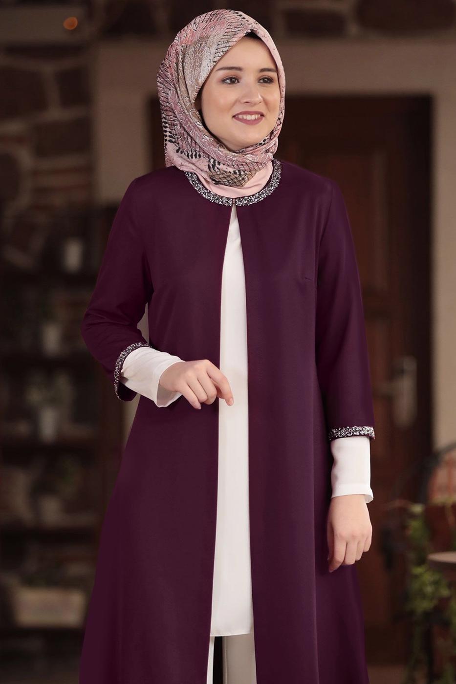 Vêtements hijab PRUNE VESTE AVEC GEMME T 1801