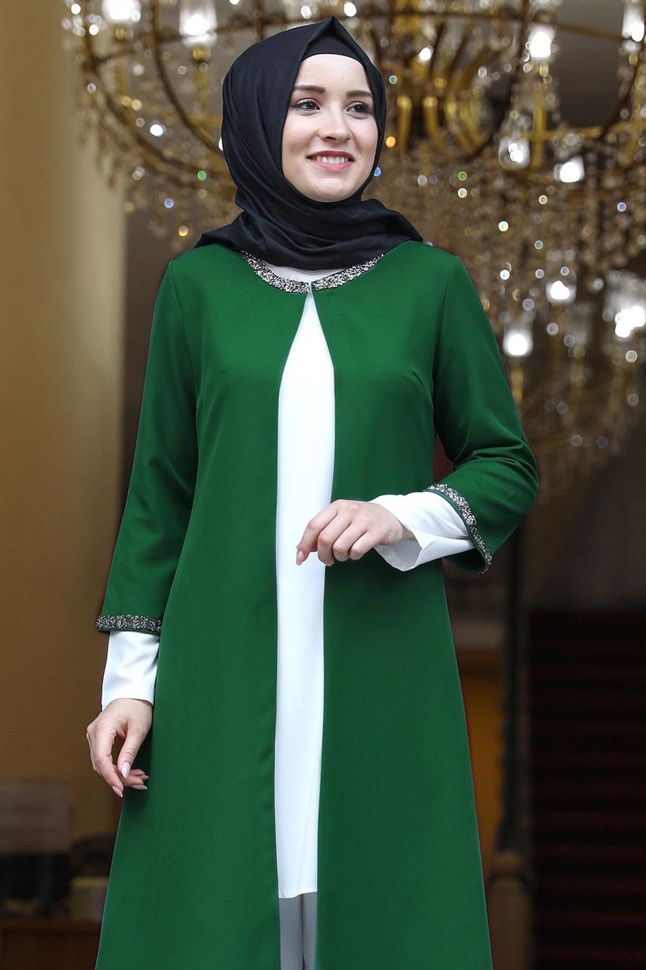 Vêtements hijab VERT VESTE AVEC GEMME T 1801