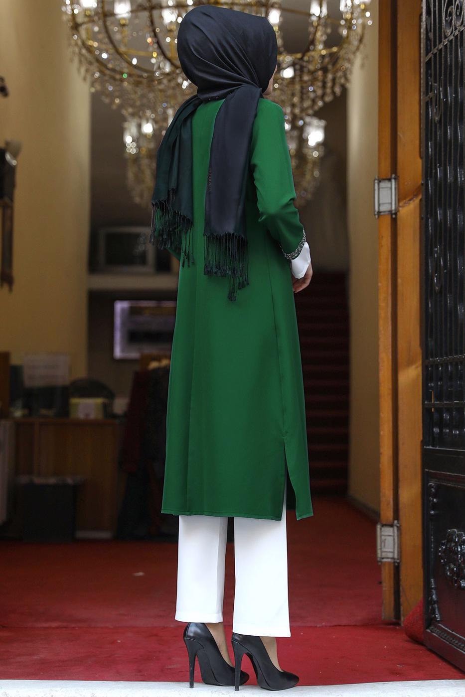 Vêtements hijab VERT VESTE AVEC GEMME T 1801