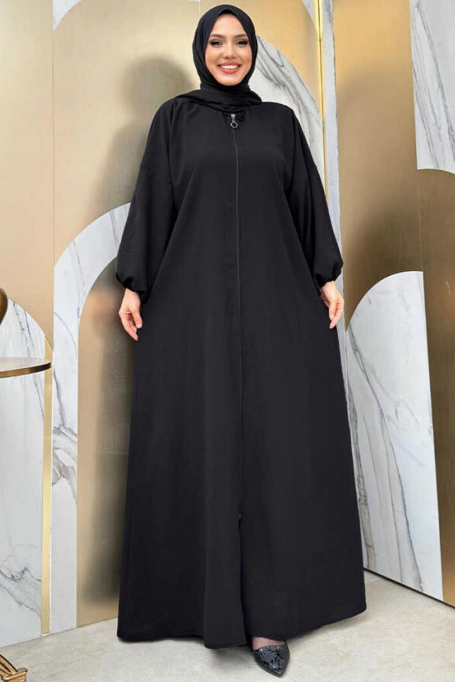 Tesettür giyim SİYAH FERMUARLI NAMAZ ELBİSESİ T 7583