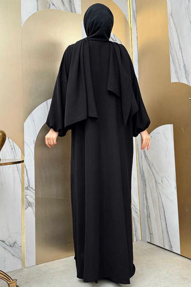 Tesettür giyim SİYAH FERMUARLI NAMAZ ELBİSESİ T 7583 - TRENDTESETTÜR