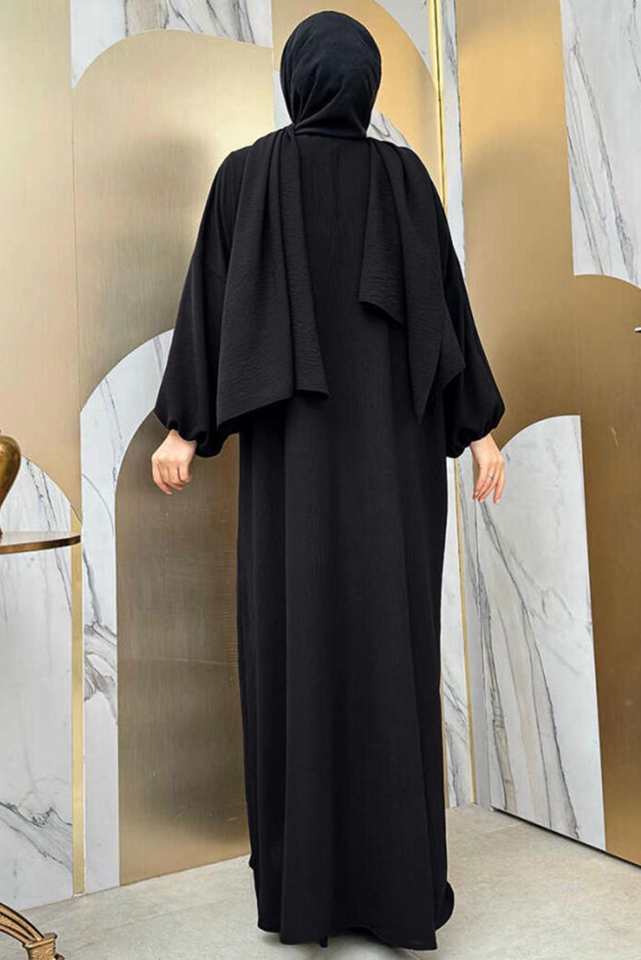 Tesettür giyim SİYAH FERMUARLI NAMAZ ELBİSESİ T 7583