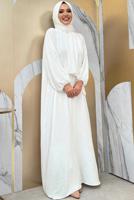 Tesettür giyim EKRU FERMUARLI NAMAZ ELBİSESİ T 7583