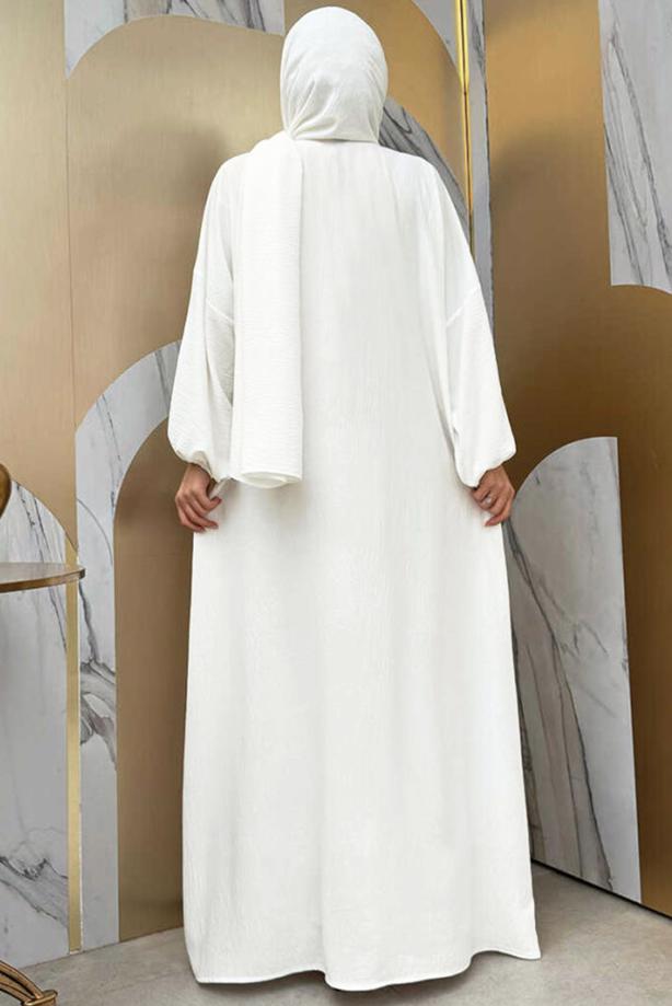 Tesettür giyim EKRU FERMUARLI NAMAZ ELBİSESİ T 7583 - TRENDTESETTÜR