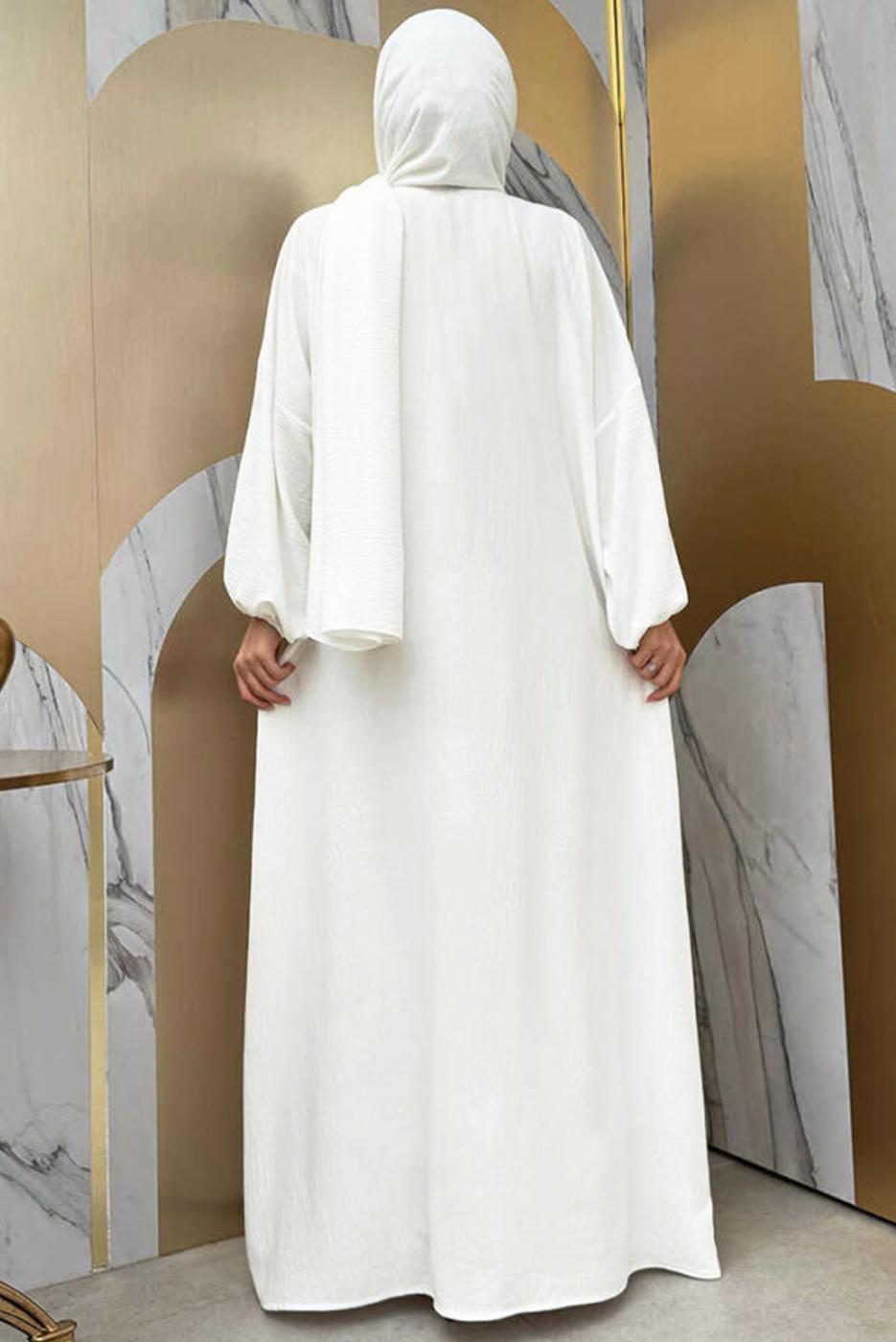 Tesettür giyim EKRU FERMUARLI NAMAZ ELBİSESİ T 7583