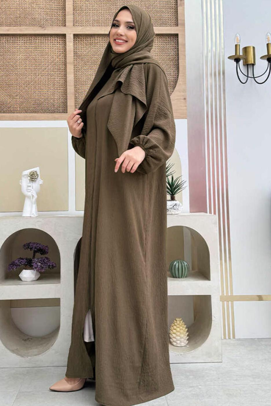 Hijab clothing BROWN ZIPPERED PRAYER DRESS T 7583