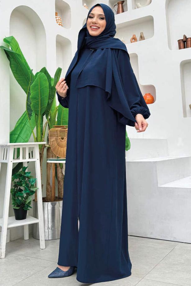 Tesettür giyim LACİVERT FERMUARLI NAMAZ ELBİSESİ T 7583 - TRENDTESETTÜR