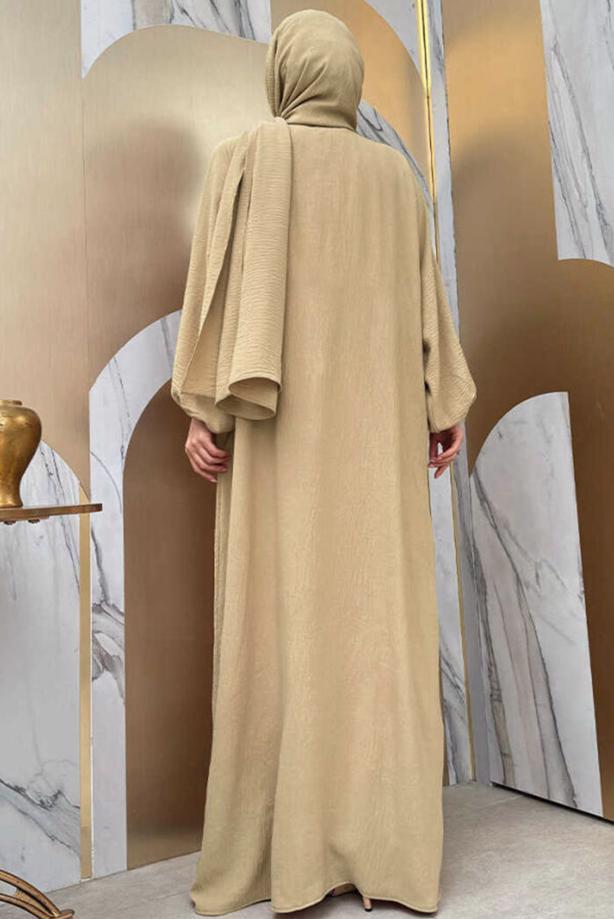 Tesettür giyim BEJ FERMUARLI NAMAZ ELBİSESİ T 7583 - TRENDTESETTÜR