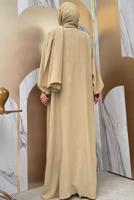 Tesettür giyim BEJ FERMUARLI NAMAZ ELBİSESİ T 7583