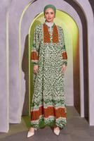 Tesettür giyim YEŞİL ETNİK DESENLİ SALAŞ ELBİSE T 8904