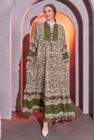 Tesettür giyim KAHVE ETNİK DESENLİ SALAŞ ELBİSE T 8904