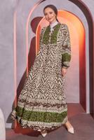 Tesettür giyim KAHVE ETNİK DESENLİ SALAŞ ELBİSE T 8904