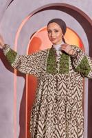 Tesettür giyim KAHVE ETNİK DESENLİ SALAŞ ELBİSE T 8904